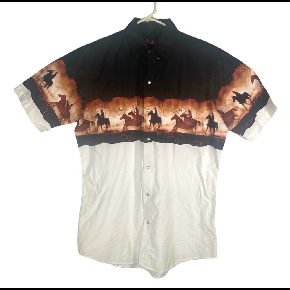 Men’s Western Plains Wear Button Up Pearl Snap Short Sleeve Cowboy Shirt Size M